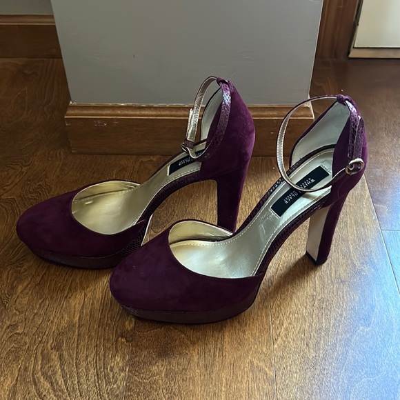 WHBM “Marianna” Suede And Snakeskin Embossed Leather Burgundy Heels - Picture 1 of 11